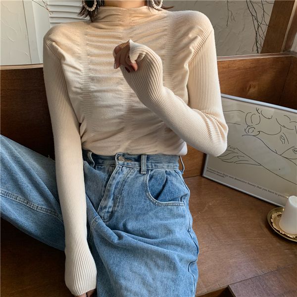 2021 new ruched women pullover jumpers knit basic turtleneck warm sweater korean jumper clothing e7tc, White;black
2021 new ruched women pullover jumpers knit basic turtleneck warm sweater korean jumper clothing e7tc, White;black