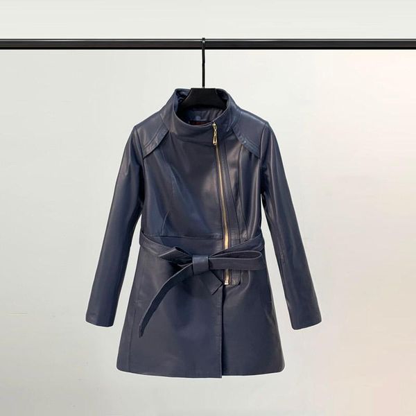 women's leather & faux spring 2021 coat long windbreaker sheep stand collar tie casual thin, Black
women's leather & faux spring 2021 coat long windbreaker sheep stand collar tie casual thin, Black
