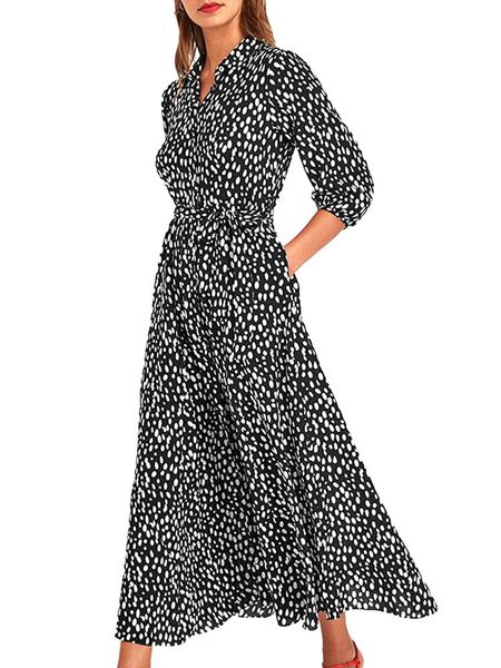 casual dresses 3/4 sleeve ruffle floral swing dress womens long loose boho korean polka dot printd, Black;gray
casual dresses 3/4 sleeve ruffle floral swing dress womens long loose boho korean polka dot printd, Black;gray