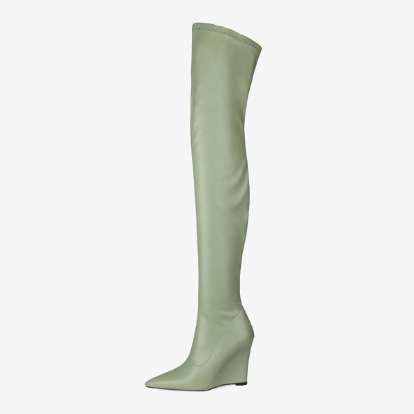 2021 lady sheepskin leather knight boots wedge 10cm high heels solid thigh-high booties pillage pointed toes long knee wedding dance shoes s, Black
2021 lady sheepskin leather knight boots wedge 10cm high heels solid thigh-high booties pillage pointed toes long knee wedding dance shoes s, Black