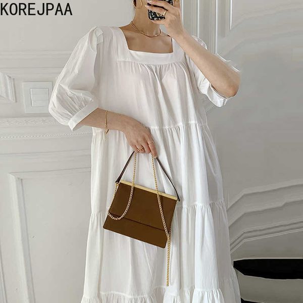 korejpaa women dress summer korean chic simple elegant solid color square collar loose bubble sleeves big swing dresses 210526, Black;gray
korejpaa women dress summer korean chic simple elegant solid color square collar loose bubble sleeves big swing dresses 210526, Black;gray