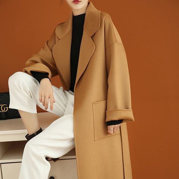 women's wool & blends double sided cashmere coat for middle and long style, loose thickened pure woolen, Black
women's wool & blends double sided cashmere coat for middle and long style, loose thickened pure woolen, Black