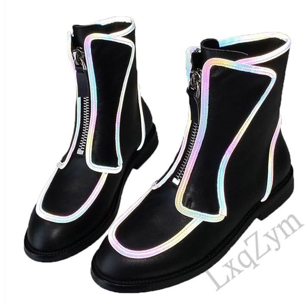 boots pure calfskin stitching style female ankle concise front zipper design fluorescence low heel motorcycle shoes, Black
boots pure calfskin stitching style female ankle concise front zipper design fluorescence low heel motorcycle shoes, Black