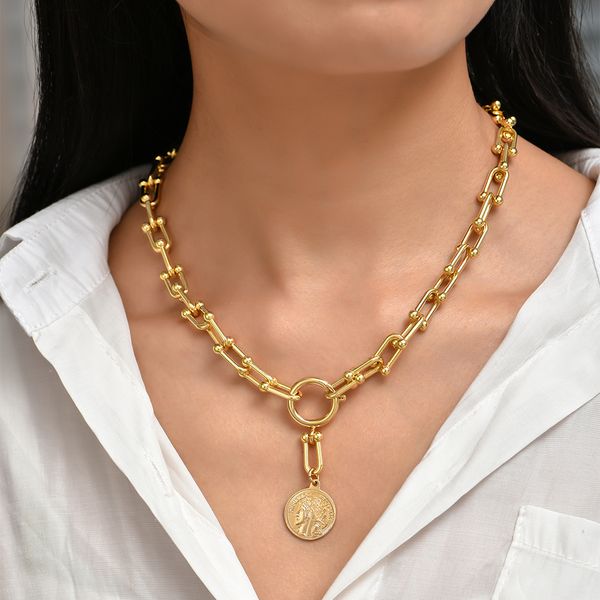vintage gold color metal coin chain choker necklace for women fashion portrait chunky u shape chain lock necklaces jewelry gifts, Golden;silver
vintage gold color metal coin chain choker necklace for women fashion portrait chunky u shape chain lock necklaces jewelry gifts, Golden;silver