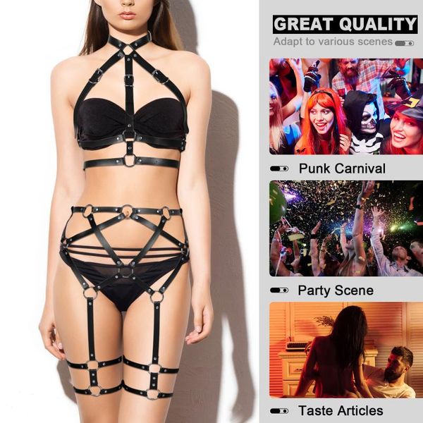 bras sets goth choker bondage leather binding chest cage 2-piece set erotic lingerie body chain halloween rave women bra garter belt, Red;black
bras sets goth choker bondage leather binding chest cage 2-piece set erotic lingerie body chain halloween rave women bra garter belt, Red;black