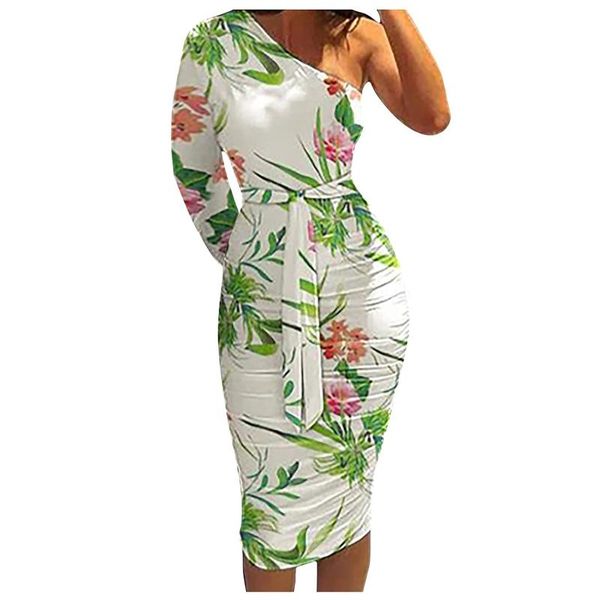 casual dresses women's one shoulder formal dress long sleeves ruched midi floral printed autumn with belt sukienki damskie, Black;gray
casual dresses women's one shoulder formal dress long sleeves ruched midi floral printed autumn with belt sukienki damskie, Black;gray