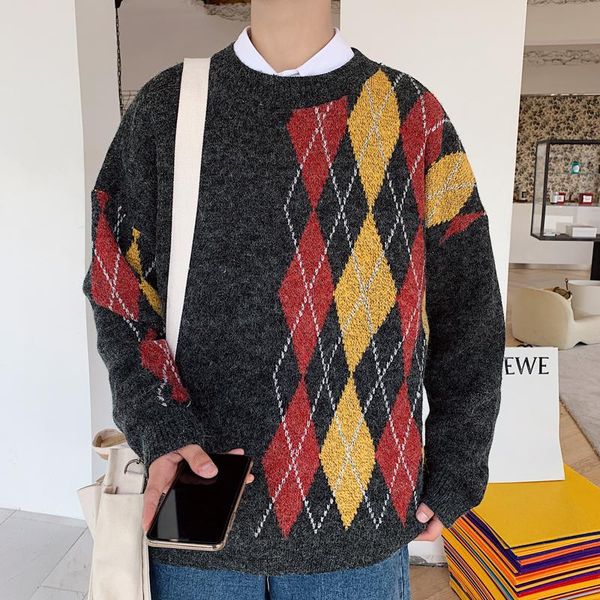 men's sweaters loose casual sweater round neck color matching korean style trendy harajuku mens winter, White;black
men's sweaters loose casual sweater round neck color matching korean style trendy harajuku mens winter, White;black