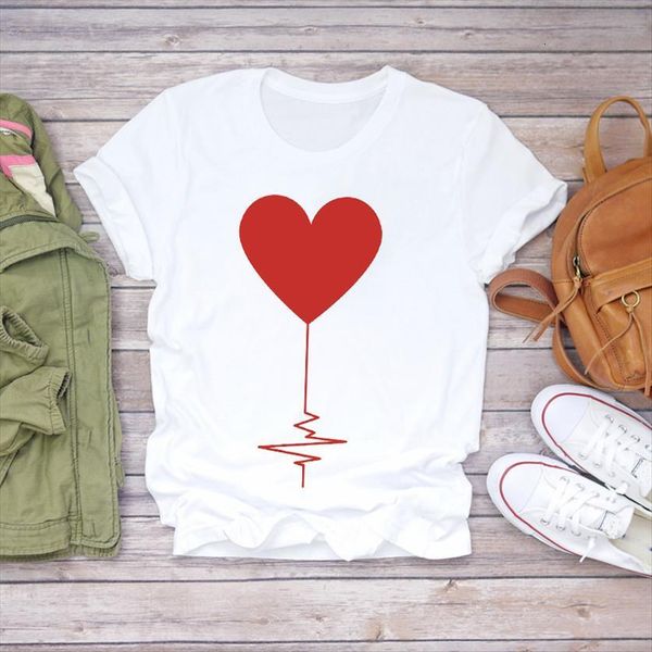 90s cartoon love heart shape womens t shirts heartbeat fashion clothes graphic female tee, White
90s cartoon love heart shape womens t shirts heartbeat fashion clothes graphic female tee, White