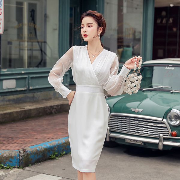 new arrival fashion white v-neck formal personality perspective sleeves temperamental slim pencil dress ghy5, White;black
new arrival fashion white v-neck formal personality perspective sleeves temperamental slim pencil dress ghy5, White;black