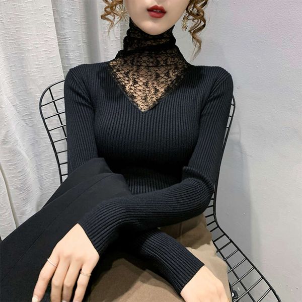 lace half high neck net yarn bottomed sweater women's mind with autumn and winter clothes, White;black
lace half high neck net yarn bottomed sweater women's mind with autumn and winter clothes, White;black