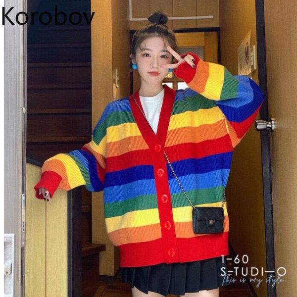 women's knits & tees korobov autumn winter vintage oversize cardigans sweaters korean hit color rainbow striped patchwork cardigan japa, White
women's knits & tees korobov autumn winter vintage oversize cardigans sweaters korean hit color rainbow striped patchwork cardigan japa, White