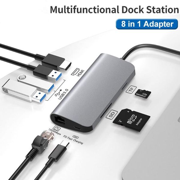 hubs usb type-c hub 8-in-1 multi function c to 4k rj45 tf/sd card read 3.0 pd fast charger adapter docking station
hubs usb type-c hub 8-in-1 multi function c to 4k rj45 tf/sd card read 3.0 pd fast charger adapter docking station