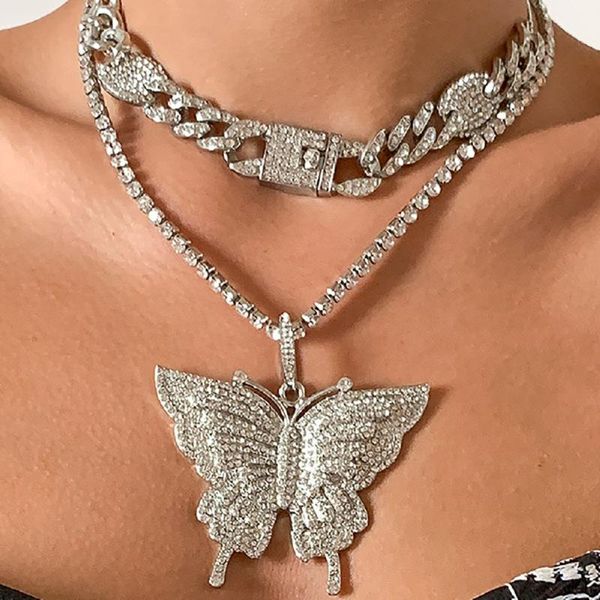 pendant necklaces 2pcs/set luxury iced out crystal butterfly necklace set female rhinestone cuban link chain choker party jewelry, Silver
pendant necklaces 2pcs/set luxury iced out crystal butterfly necklace set female rhinestone cuban link chain choker party jewelry, Silver