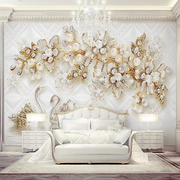 wallpapers custom 3d murals luxury jewelry pearl flowers swans po wallpaper for bedroom living room tv sofa backdrop wall home decor 
wallpapers custom 3d murals luxury jewelry pearl flowers swans po wallpaper for bedroom living room tv sofa backdrop wall home decor
