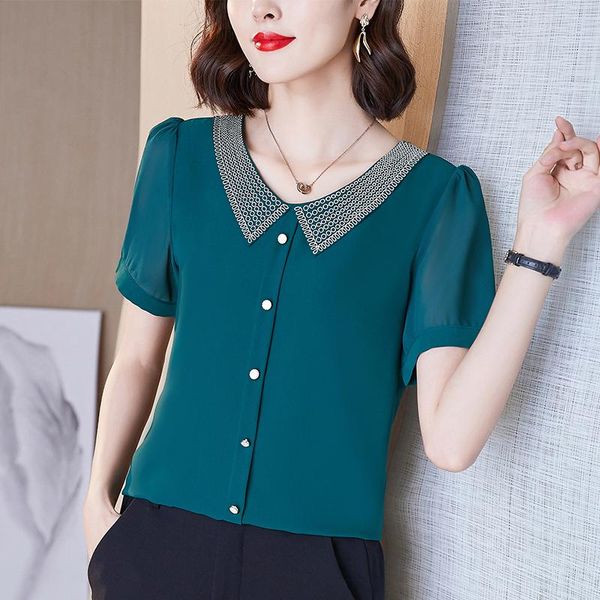 women's blouses & shirts ladies embroidered doll collar chiffon women summer short sleeve plus size shirt elegant casual straight butto, White
women's blouses & shirts ladies embroidered doll collar chiffon women summer short sleeve plus size shirt elegant casual straight butto, White