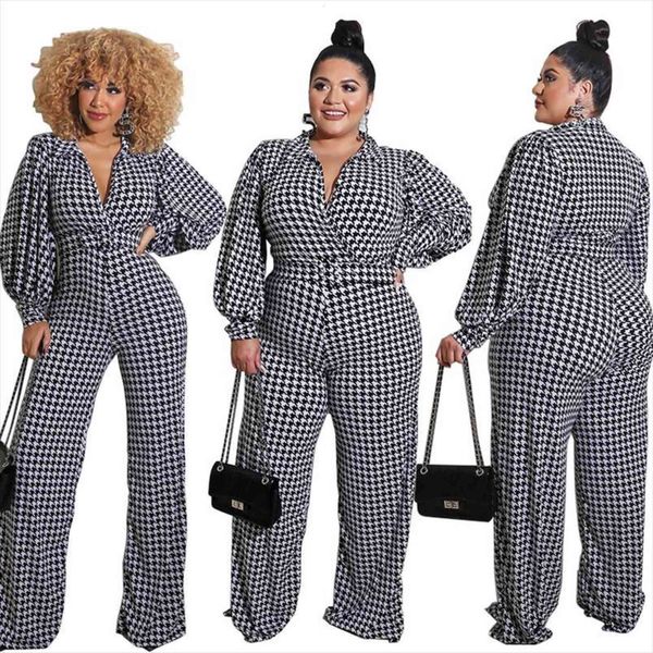 elegant plaid printing straight women jumpsuits plus size s 5xl turn down collar lantern sleeve spring ol style rompers, Black;white
elegant plaid printing straight women jumpsuits plus size s 5xl turn down collar lantern sleeve spring ol style rompers, Black;white