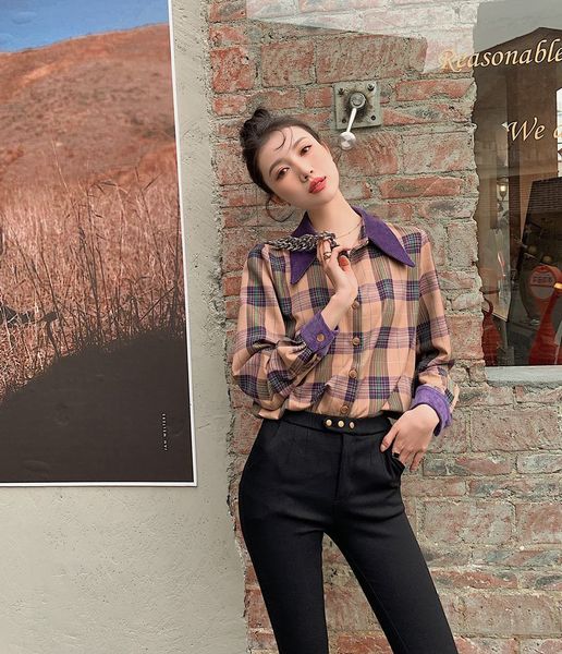 new spring 2021 long sleeve plaid women patchwork collar casual england style button up shirt fashion clothing xh1l, White
new spring 2021 long sleeve plaid women patchwork collar casual england style button up shirt fashion clothing xh1l, White