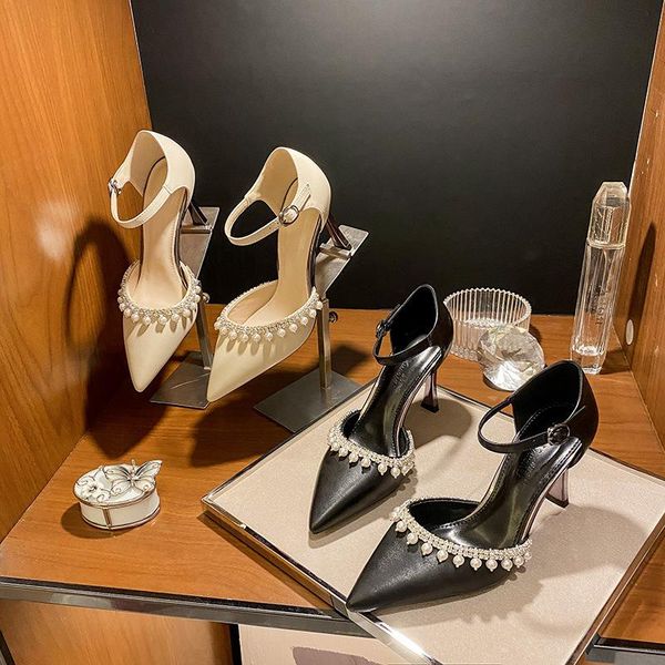 dress shoes large size high heel single 2021 spring rhinestone pointed toe with thin pearl sandals, Black
dress shoes large size high heel single 2021 spring rhinestone pointed toe with thin pearl sandals, Black