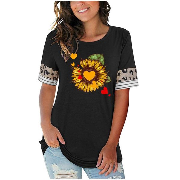 women's t-shirt sunflower print leopard stitching t-shirts fashion oversized o-neck casual short sleeve ropa mujer, White
women's t-shirt sunflower print leopard stitching t-shirts fashion oversized o-neck casual short sleeve ropa mujer, White