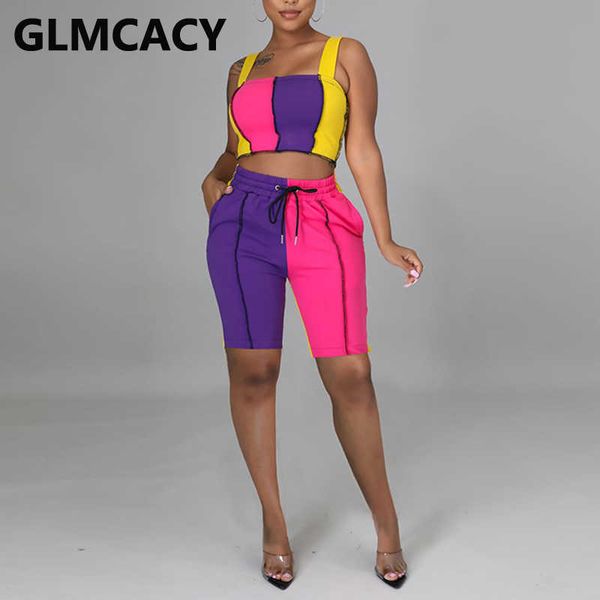 two piece sets women color block spaghetti strap & bodycon shorts 210702, White
two piece sets women color block spaghetti strap & bodycon shorts 210702, White