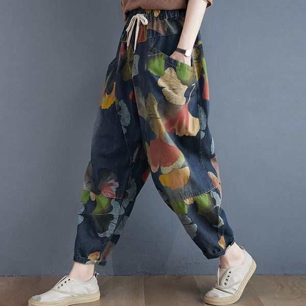 women's jeans women high waist printing spring autumn streetwear vintage floral print loose female casual denim harem pants, Blue
women's jeans women high waist printing spring autumn streetwear vintage floral print loose female casual denim harem pants, Blue