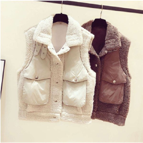 large women's mm lamb wool cotton jacket coat loose splicing short cotton jacket vest women, White
large women's mm lamb wool cotton jacket coat loose splicing short cotton jacket vest women, White