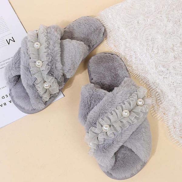 slippers 2021winter ladies fluffy string bead decor women trend cross band lace ruffles bedroom women's plush shoes, Black
slippers 2021winter ladies fluffy string bead decor women trend cross band lace ruffles bedroom women's plush shoes, Black