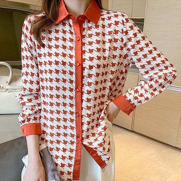 women's blouses & shirts houndstooth print ladies spring autumn long sleeve blusas mujer, White
women's blouses & shirts houndstooth print ladies spring autumn long sleeve blusas mujer, White