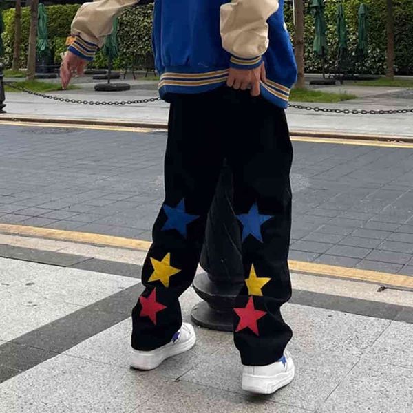 men's jeans colorido estrelas bordados streetwear casual denim calças para homem e mulher reta emendado rasgado de brim oversize sd77, Blue
men's jeans colorido estrelas bordados streetwear casual denim calças para homem e mulher reta emendado rasgado de brim oversize sd77, Blue