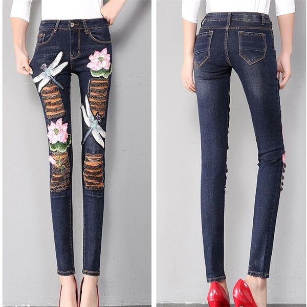 spring and summer korean version of the new women's hole was thin lotus embroidered sequins denim high-end pants d6xb, Blue
spring and summer korean version of the new women's hole was thin lotus embroidered sequins denim high-end pants d6xb, Blue