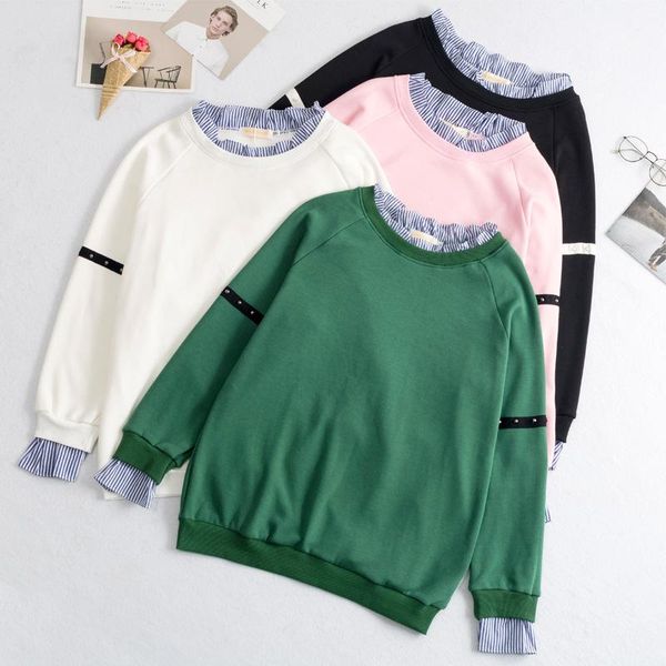 women's hoodies & sweatshirts loose plus size thick korean fake two piece autumn and winter long sleeve outerwear ta6193, Black
women's hoodies & sweatshirts loose plus size thick korean fake two piece autumn and winter long sleeve outerwear ta6193, Black