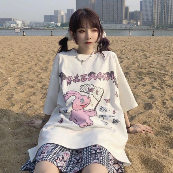 women's t-shirt summer harajuku style cartoon loose casual girl street clothing vintage alternative t-shirts punk japanese, White
women's t-shirt summer harajuku style cartoon loose casual girl street clothing vintage alternative t-shirts punk japanese, White