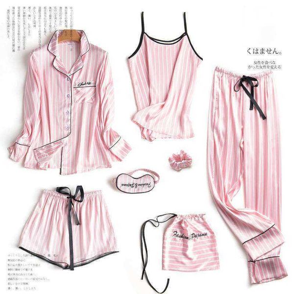 july's song pink 7 pieces women's pajamas sets faux silk striped pyjama women's pajamas sleepwear sets spring summer homewear, Black;red
july's song pink 7 pieces women's pajamas sets faux silk striped pyjama women's pajamas sleepwear sets spring summer homewear, Black;red