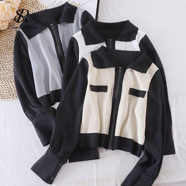 women patchwork knitting cardigan korean turn down collar loose zippers autumn winter vintage casual cardigans 2021, White;black
women patchwork knitting cardigan korean turn down collar loose zippers autumn winter vintage casual cardigans 2021, White;black