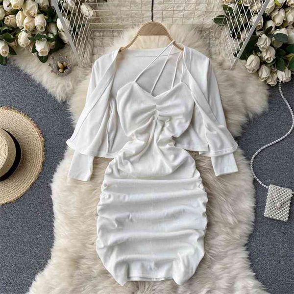women two piece set elastic cardigan pleated suspender buttocks dress slim fashion spring summer 11b528 210525, White
women two piece set elastic cardigan pleated suspender buttocks dress slim fashion spring summer 11b528 210525, White