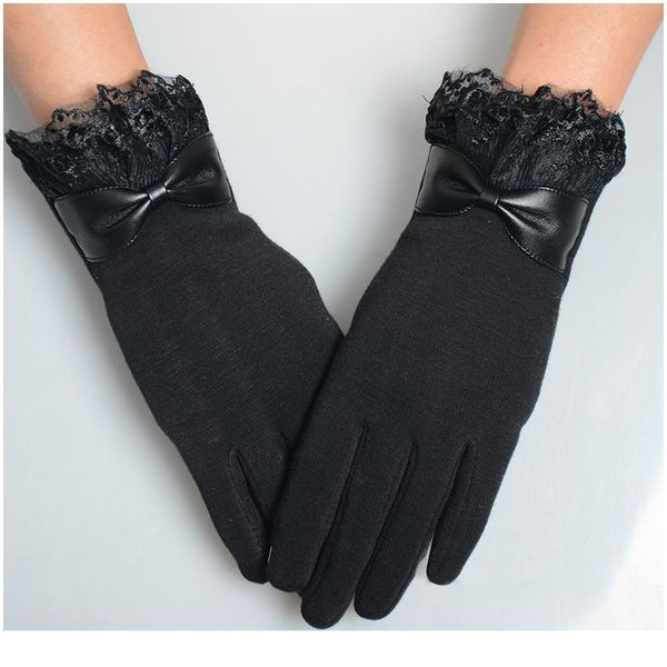 fashion touch screen warm lace gloves women elegant autumn winter long full finger glove mittens bow decoration jllhtw, Black 
fashion touch screen warm lace gloves women elegant autumn winter long full finger glove mittens bow decoration jllhtw, Black