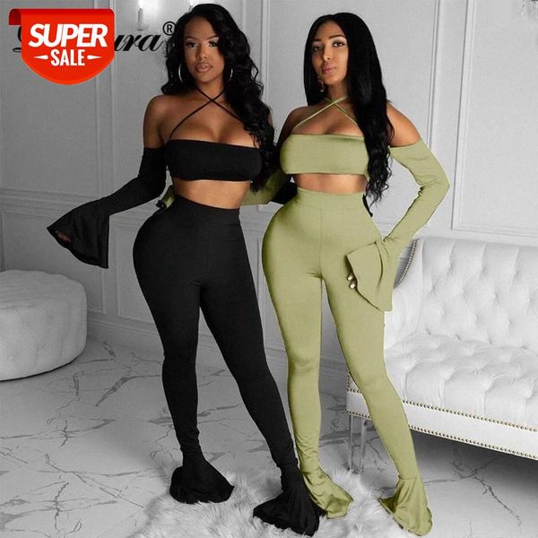 Dulzura Solid Women Two Piece Set Halter Crop Top Flare Long Sleeve Off Shoulder High Waist Pants Streetwear 2020 Autumn Club #NH4X, White
Dulzura Solid Women Two Piece Set Halter Crop Top Flare Long Sleeve Off Shoulder High Waist Pants Streetwear 2020 Autumn Club #NH4X, White
