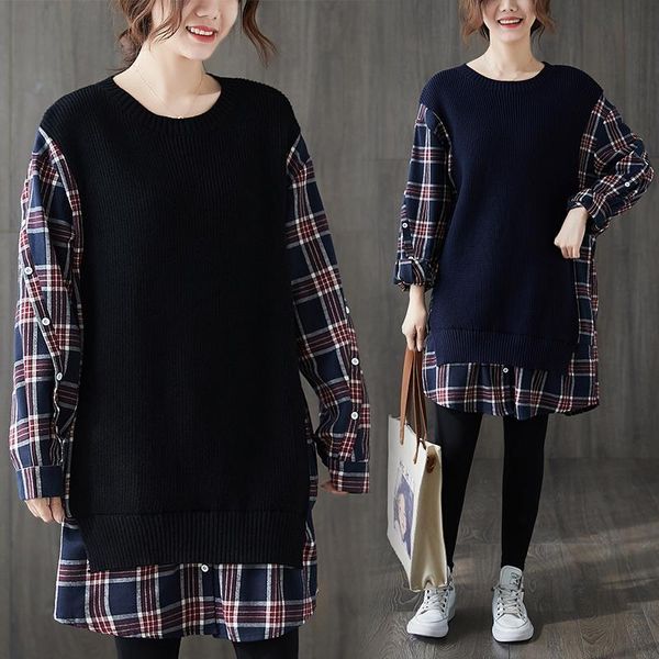 women's hoodies & sweatshirts 2021 spring autumn fashion plaid stitching knitted pullovers women long casual o-neck sudaderas mujer, Black
women's hoodies & sweatshirts 2021 spring autumn fashion plaid stitching knitted pullovers women long casual o-neck sudaderas mujer, Black