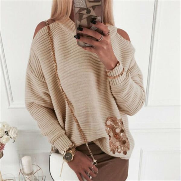 women's sweaters women sequins pullovers off shoulder long sleeve sweater casual ladies pockets loose o neck jumper autumn winter, White;black
women's sweaters women sequins pullovers off shoulder long sleeve sweater casual ladies pockets loose o neck jumper autumn winter, White;black