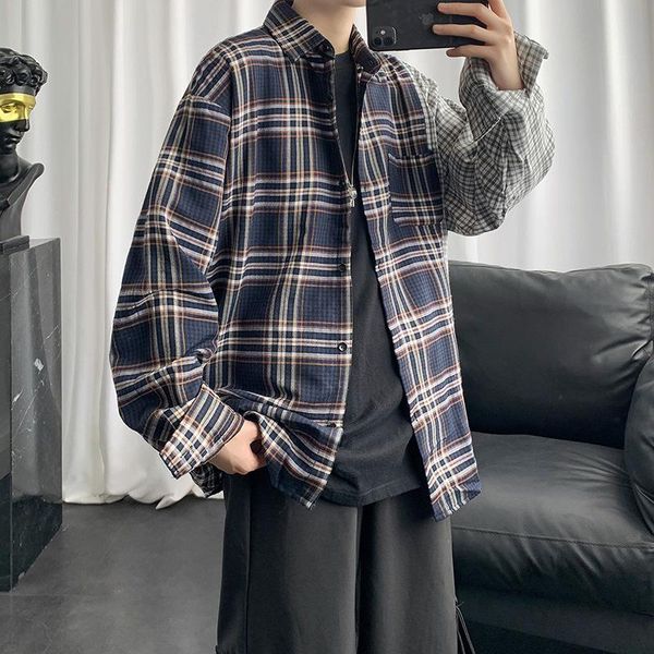 men's casual shirts men clothing 2021 long-sleeved shirt korean style trendy handsome loose plaid camisas para hombre, White;black
men's casual shirts men clothing 2021 long-sleeved shirt korean style trendy handsome loose plaid camisas para hombre, White;black