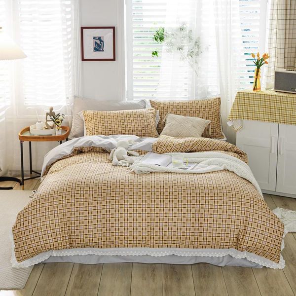 bedding sets set king size plaid bedclothes with lace two sides duvet cover pillowcase solid flat for double bed
bedding sets set king size plaid bedclothes with lace two sides duvet cover pillowcase solid flat for double bed