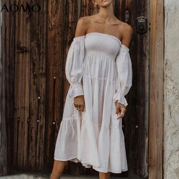 casual dresses aomo 2021 fashion women white dots decorate long dress off shoulder sleeve holiday ladies 8m8a, Black;gray 
casual dresses aomo 2021 fashion women white dots decorate long dress off shoulder sleeve holiday ladies 8m8a, Black;gray