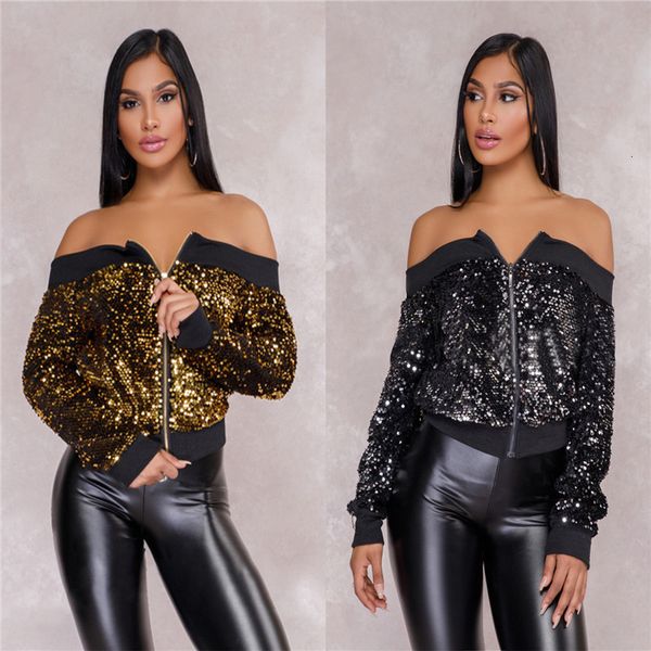 fashion sequined jacket women long sleeve off shoulder zippers coats casual outerwear club short bomber jacket coat, Black;brown
fashion sequined jacket women long sleeve off shoulder zippers coats casual outerwear club short bomber jacket coat, Black;brown
