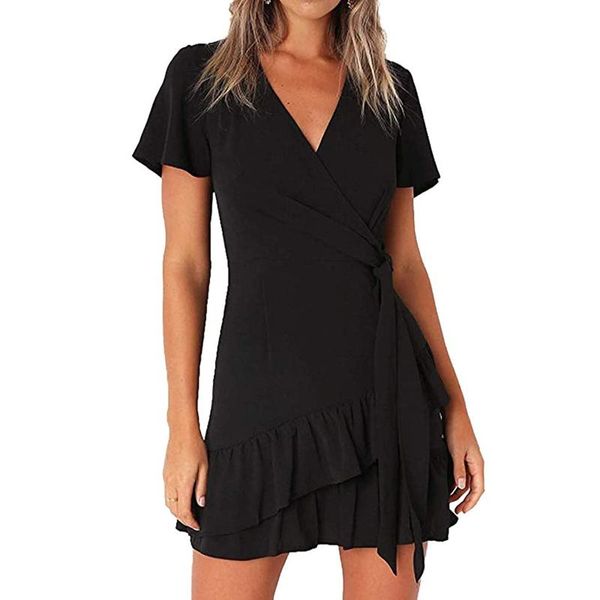 casual dresses summer women wrap mini dress with belt v neck ruffle brim short sleeve modis ladies solid color beach ropa #g2, Black;gray
casual dresses summer women wrap mini dress with belt v neck ruffle brim short sleeve modis ladies solid color beach ropa #g2, Black;gray