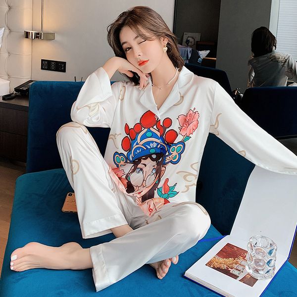 women's sleepwear two-piece pajamas, peking opera printed satin, long sleeves, household products, Black;red
women's sleepwear two-piece pajamas, peking opera printed satin, long sleeves, household products, Black;red