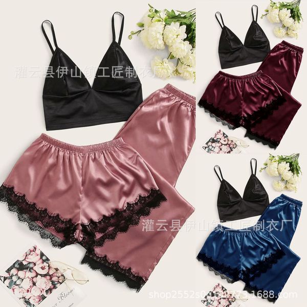 three point style home pajamas perspective interting underwear women's split three piece set, Red;black
three point style home pajamas perspective interting underwear women's split three piece set, Red;black