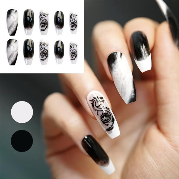 false nails style full cover dragon pattern black white nail art tips long coffin fake ballerina manicure, Red;gold
false nails style full cover dragon pattern black white nail art tips long coffin fake ballerina manicure, Red;gold