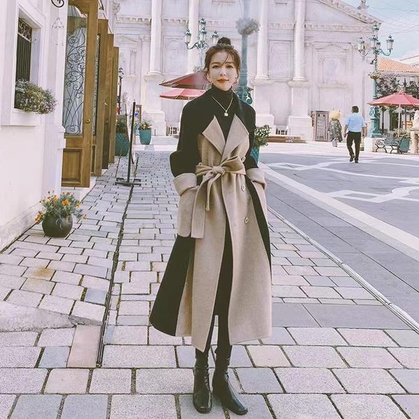 women's wool & blends autumn winter splicing korean style loose woolen coat temperament was thin long over the knee jacket female fftt0, Black
women's wool & blends autumn winter splicing korean style loose woolen coat temperament was thin long over the knee jacket female fftt0, Black