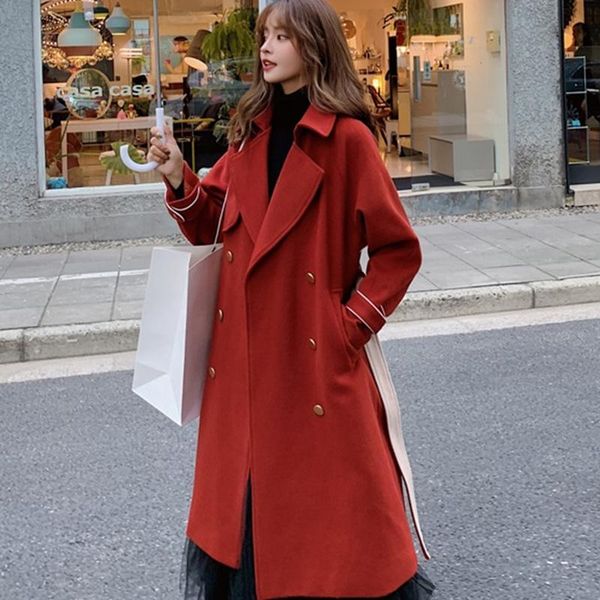 women's wool & blends long red coat winter jacket coats thick warm trench loose casual woolen clothing overcoat xs, Black
women's wool & blends long red coat winter jacket coats thick warm trench loose casual woolen clothing overcoat xs, Black