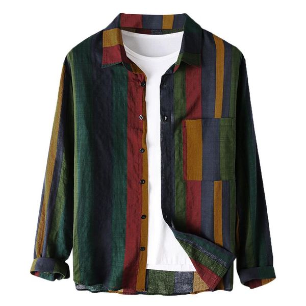 men's casual shirts vintage mens striped printing shirt loose long sleeve lapel hawaiian button down male clothing chemise homme, White;black
men's casual shirts vintage mens striped printing shirt loose long sleeve lapel hawaiian button down male clothing chemise homme, White;black